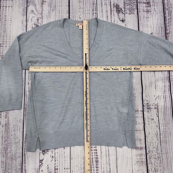 Brooks Brothers Red Fleece Merino V-Neck Sweater L Baby Blue - Picture 3 of 6